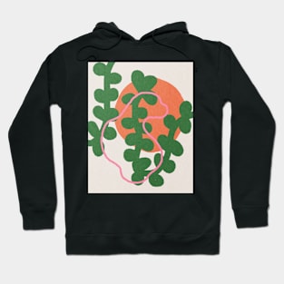 Pink line on green plant, Abstract art, Red sun Hoodie